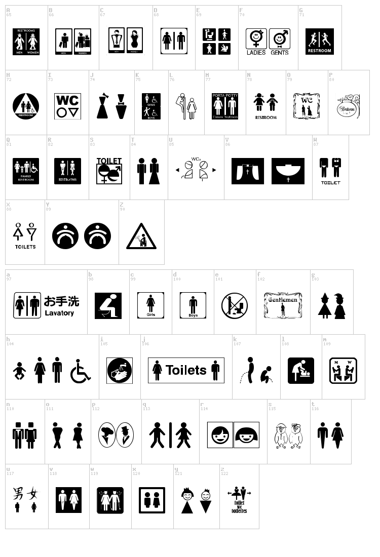 Restroom Signs TFB font map